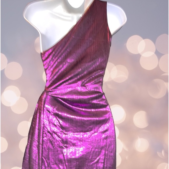 Love And Lemonade Purple One Shoulder Mini Dress W/Train NWT Medium Prom - Picture 14 of 16